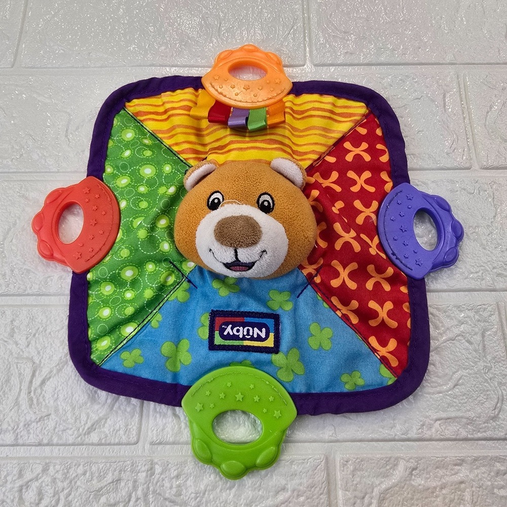 Bear Nuby Comfort Teether Teething Blanket Blankie 0m+ Squeaks - BPA Free